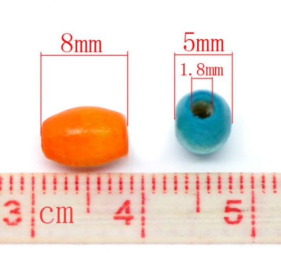 Picture of Wood Spacer Beads Barrel At Random Mixed About 8mm x 5mm, Hole: Approx 1.8mm, 1000 PCs