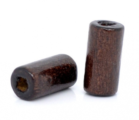 Bild von Holz Zwischenperlen Spacer Perlen Zylinder Kaffeebraun 13mm x6mm - 10mm x6mm, Loch: 2mm, 500 Stücke