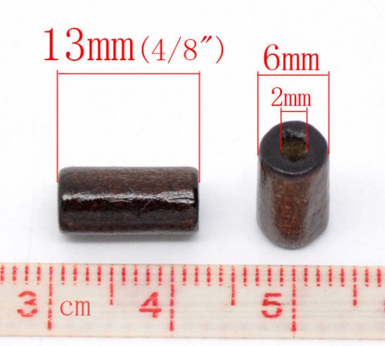 Bild von Holz Zwischenperlen Spacer Perlen Zylinder Kaffeebraun 13mm x6mm - 10mm x6mm, Loch: 2mm, 500 Stücke