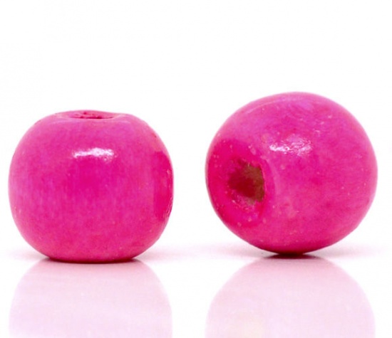 Image de Perles en Bois Rond Fuchsia 10mm x 9mm, Tailles de Trous: 3mm, 200 Pcs