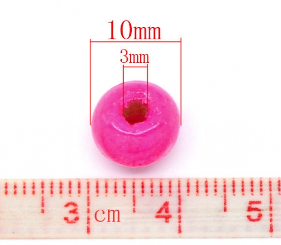 Image de Perles en Bois Rond Fuchsia 10mm x 9mm, Tailles de Trous: 3mm, 200 Pcs