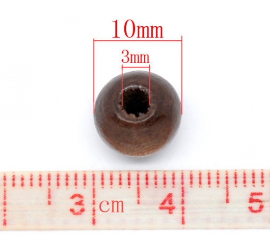 ウッド スペーサ ビーズ 円形 コーヒー色 約 10mm x 9mm、 穴：約 3mm、 200 個 の画像
