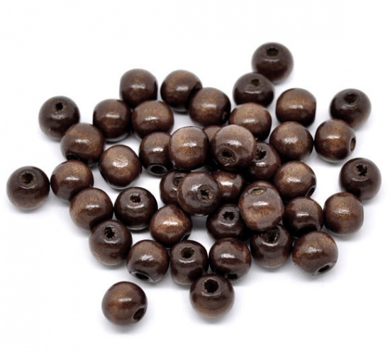 Bild von Holz Zwischenperlen Spacer Perlen Rund Kaffeebraun 10mm x 9mm, Loch: 3mm, 200 Stücke