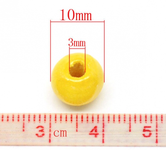 Picture of Wood Spacer Beads Round Yellow About 10mm x 9mm, Hole: Approx 3mm, 200 PCs