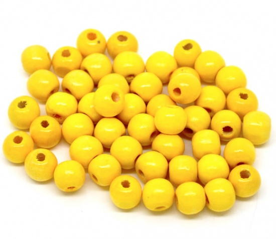 Bild von Holz Zwischenperlen Spacer Perlen Rund Gelb 10mm x 9mm, Loch: 3mm, 200 Stücke