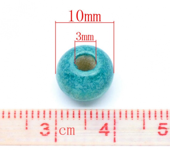 Image de Perles en Bois Rond Bleu 10mm x 9mm, Tailles de Trous: 3mm, 200 Pcs
