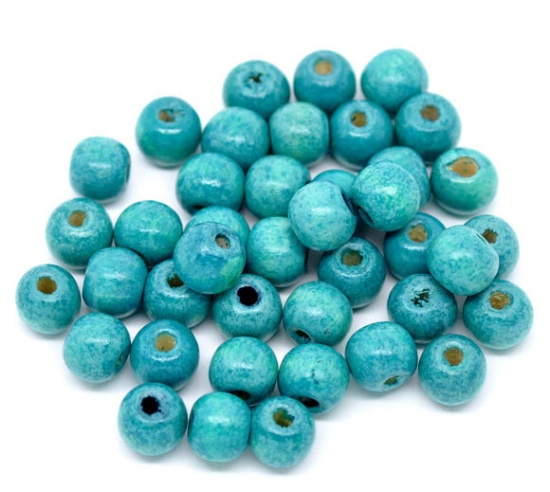 Bild von Holz Zwischenperlen Spacer Perlen Rund Blau 10mm x 9mm, Loch: 3mm, 200 Stücke