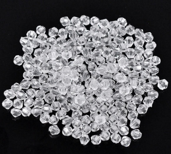 Picture of Transparent Acrylic Beads Bicone Clear Crystal Imitation Faceted About 4mm x 4mm, Hole: Approx 1mm, 2000 PCs
