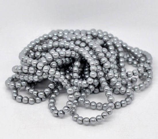 Picture of Glass Pearl Imitation Beads Round Silver-gray About 8mm Dia, Hole: Approx 1mm, 82cm long, 5 Strands (Approx 110 PCs/Strand)