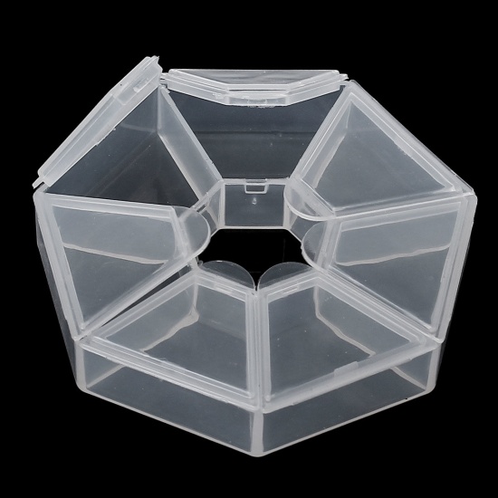 Picture of Plastic Beads Organizer Container Storage Box Heptagon Transparent 8.4cm x8.3cm(3 2/8" x3 2/8"), 2 PCs(7 Compartments/Piece)