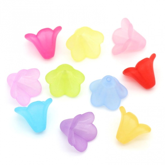 Picture of Frosted Acrylic Beads Lucite Lily Flower At Random Mixed About 14mm x 10mm, Hole: Approx 1.2mm, 200 PCs