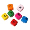 Immagine di Legno Separatori Perline Cubo Colore Misto Alfabeto Disegno Circa 10mm x 9mm, Foro: Circa 3.3mm, 500 Pz