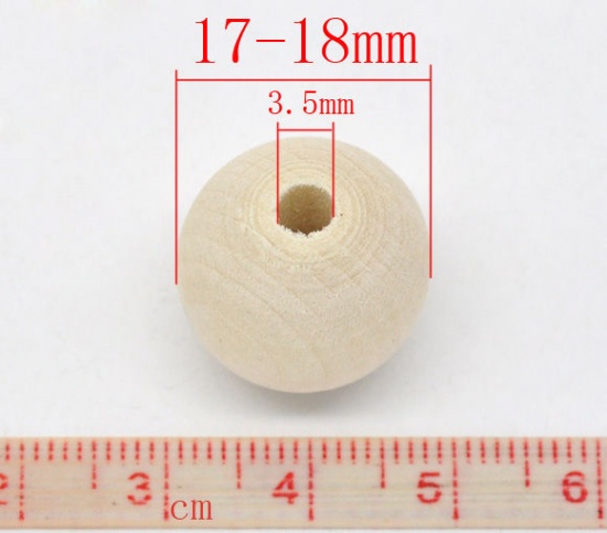 Bild von Natürliche Holz Zwischenperlen Spacer Perlen Rund 17mm-18mm D., Loch: 3.5mm, 50 Stücke