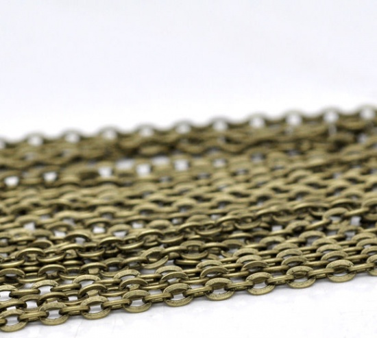 Picture of Iron Based Alloy Link Cable Chain Findings Antique Bronze 4x3mm(1/8"x1/8"), 10 M