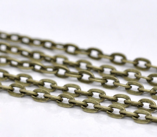 Picture of Iron Based Alloy Link Cable Chain Findings Antique Bronze 5x3mm(2/8"x1/8"), 10 M