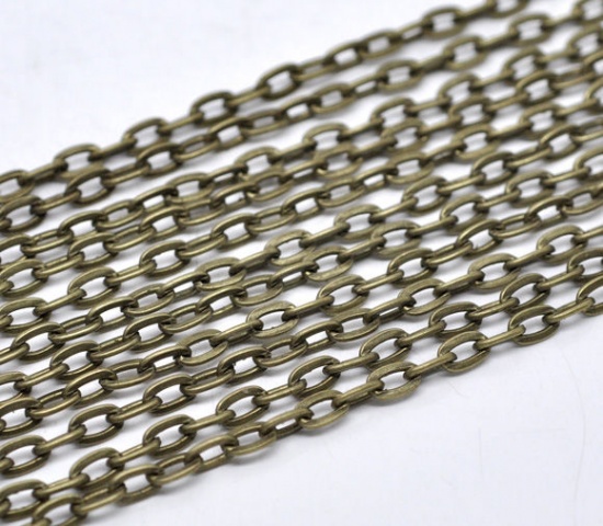 Picture of Iron Based Alloy Link Cable Chain Findings Antique Bronze 7x4mm(2/8"x1/8"), 10 M