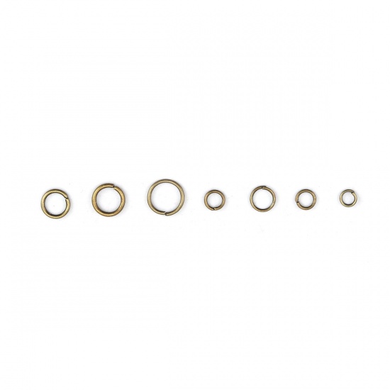 Picture of Iron Based Alloy Open Jump Rings Antique Bronze Mixed 4mm-9mm, 1 Box(1510 PCs Assorted)