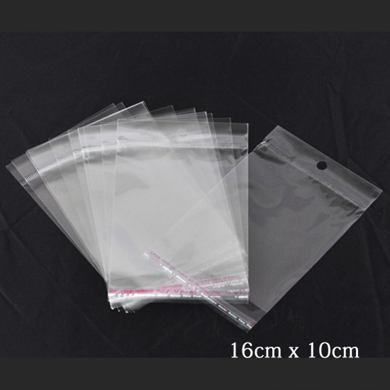 Image de Sachet Pochette Autocollant en Plastique Rectangle Transparent (Espace Utilisable: 11x10cm) 16cm x 10cm, 200 PCs