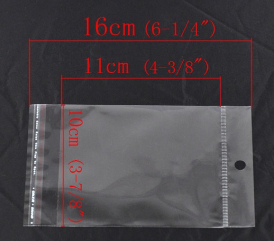 Image de Sachet Pochette Autocollant en Plastique Rectangle Transparent (Espace Utilisable: 11x10cm) 16cm x 10cm, 200 PCs