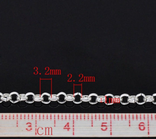 Bild von Eisen(Legierung) Offen Erbskette Kette Versilbert 3.2mm D., 10 Meter