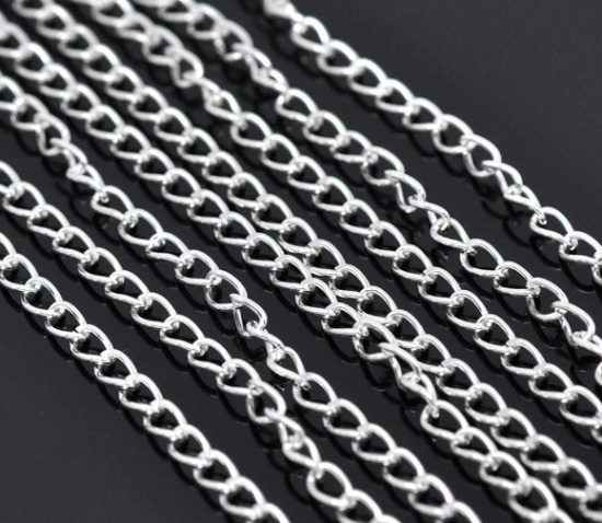 Picture of Iron Based Alloy Open Link Curb Chain Findings Silver Plated 6.4x4.2mm(2/8"x1/8"), 10 M