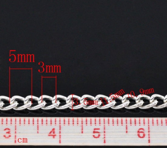 Picture of Iron Based Alloy Open Link Curb Chain Findings Silver Plated 5x3.5mm(2/8"x1/8"), 10 M