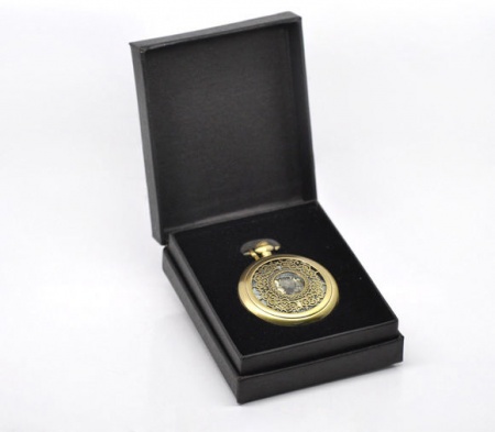 Paper & Velvet Jewelry Pocket Watch Gift Boxes Rectangle Black 9.5cm x 7.5cm(3 6/8"x3"), 2 PCs