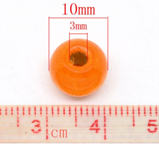 Bild von Orange Gefärbt Rund Holz Spacer Perlen Beads 10x9mm.Verkauft eine Packung mit 200