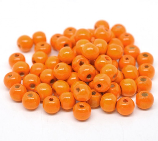 ウッド スペーサ ビーズ 円形 オレンジ 約 10mm x 9mm、 穴：約 3mm、 200 個 の画像