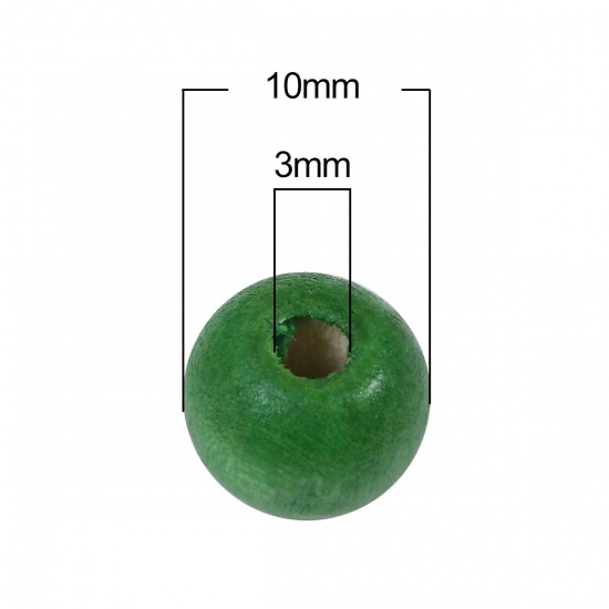 ウッド スペーサ ビーズ 円形 緑 約 10mm x 9mm、 穴：約 3mm、 200 個 の画像