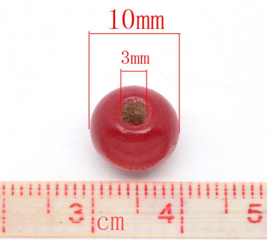 Picture of Red Dyed Round Wood Spacer Beads 10x9mm, sold per packet of 200
