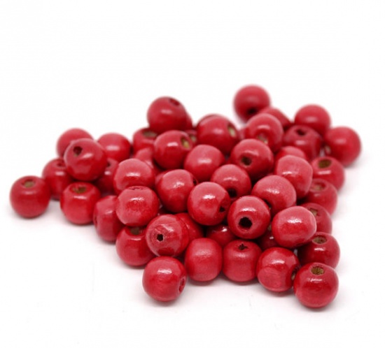 Bild von Rot Gefärbt Rund Holz Spacer Perlen Beads 10x9mm.Verkauft eine Packung mit 200