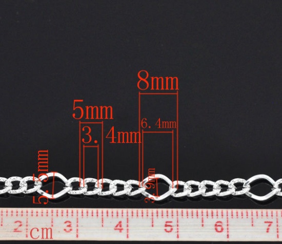 Immagine di Lega di Ferro 5:1 Catena Argento Placcato 8x5.5mm 5x3.5mm, 10M