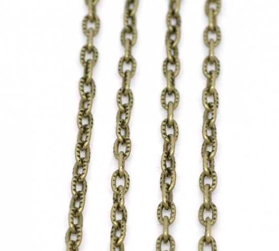 Picture of Iron Based Alloy Textured Link Cable Chain Findings Antique Bronze 5x3mm(2/8"x1/8"), 10 M