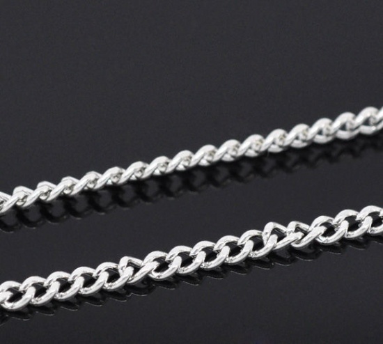 Picture of Iron Based Alloy Open Link Curb Chain Findings Silver Plated 2.5x2mm(1/8"x1/8"), 10 M