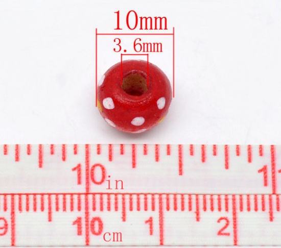Picture of Wood Spacer Beads Round At Random Mixed Dot Pattern About 10mm x 9mm, Hole: Approx 3.6mm, 300 PCs