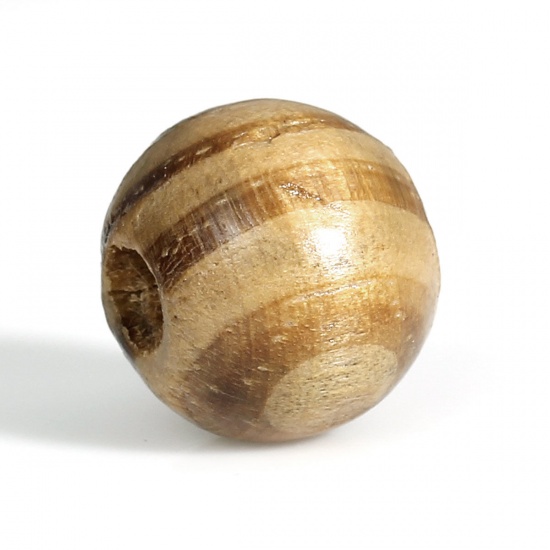 Bild von Holz Perlen Rund Kaffeebraun mit Zebrastreifen Muster, 12mm D., Loch: 2.4mm.Verkauft eine Packung mit 100 Stücke