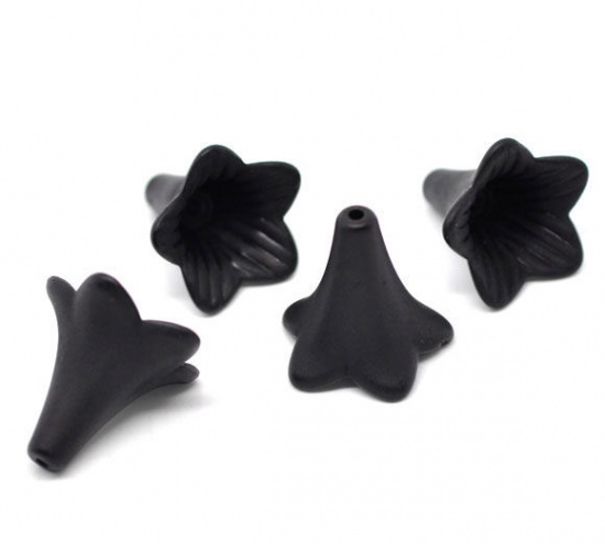 Bild von Acryl Spacer Zwischenperlen Perlen Blumen Schwarz ca 22mm x 21mm Loch:ca 1.8mm 50 Stück