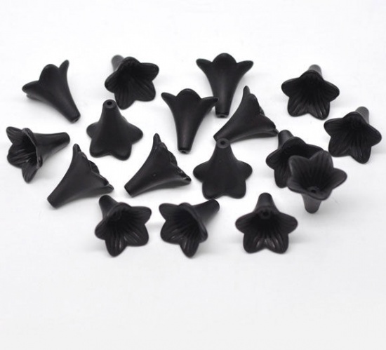 Bild von Acryl Spacer Zwischenperlen Perlen Blumen Schwarz ca 22mm x 21mm Loch:ca 1.8mm 50 Stück