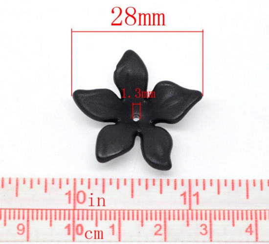 Picture of Frosted Acrylic Beads Lucite Lily Flower Black About 28mm x 7mm, Hole: Approx 1.3mm, 80 PCs