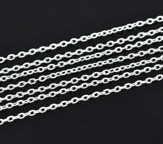 Picture of Iron Based Alloy Textured Link Cable Chain Findings Silver Plated 3x2mm(1/8"x1/8"), 10 M
