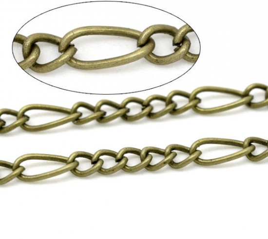 Picture of Iron Based Alloy Open 5:1 Figaro Link Curb Chain Findings Antique Bronze 7.5x3.5mm(2/8"x1/8") 4x3mm(1/8" 1/8"), 10 M