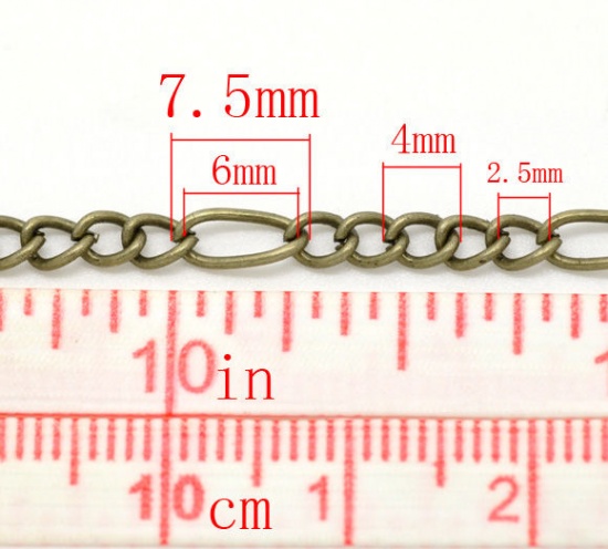 Picture of Iron Based Alloy Open 5:1 Figaro Link Curb Chain Findings Antique Bronze 7.5x3.5mm(2/8"x1/8") 4x3mm(1/8" 1/8"), 10 M