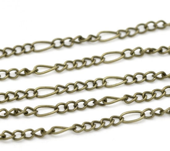 Picture of Iron Based Alloy Open 5:1 Figaro Link Curb Chain Findings Antique Bronze 7.5x3.5mm(2/8"x1/8") 4x3mm(1/8" 1/8"), 10 M