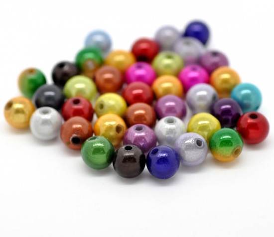 Bild von Acryl Miracle Illusion Perlen Rund zufällig gemischt Perliert ca 8mm D Loch:ca 2mm 300 Stück