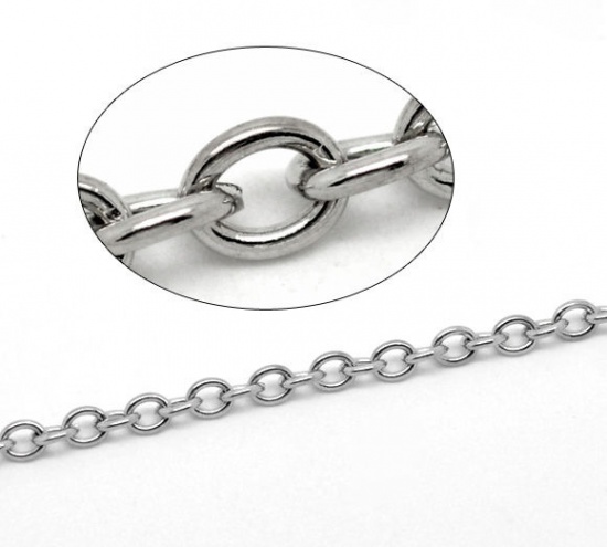 Picture of Iron Based Alloy Open Link Cable Chain Findings Silver Tone 7x5.5mm(2/8"x2/8"), 10 M