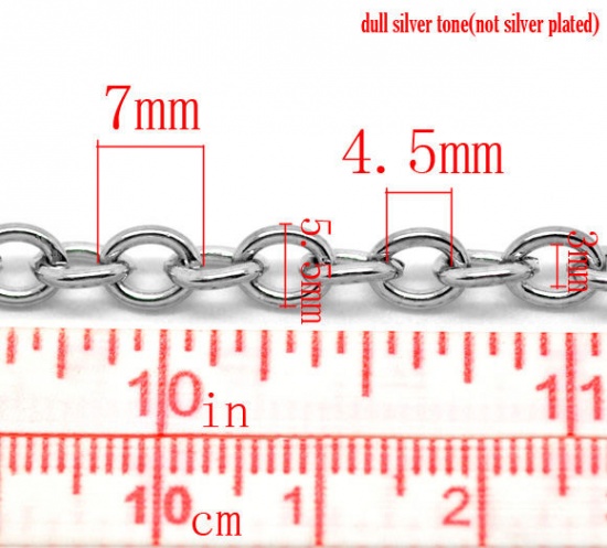 Picture of Iron Based Alloy Open Link Cable Chain Findings Silver Tone 7x5.5mm(2/8"x2/8"), 10 M