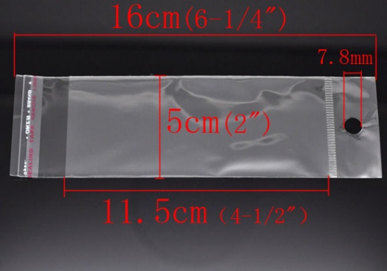 プラスチック製 接着ポリ袋 長方形 透明 (使用可能なスペース：11.5x5cm) 16cm x 5cm、 200 PCs の画像