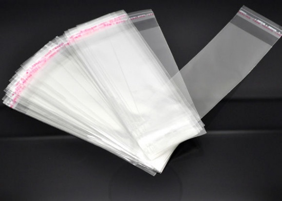 Image de Sachet Pochette Autocollant en Plastique Rectangle Transparent avec Trou d'Accroche (Espace Utilisable: 11.5x5cm) 16cm x 5cm, 200 PCs