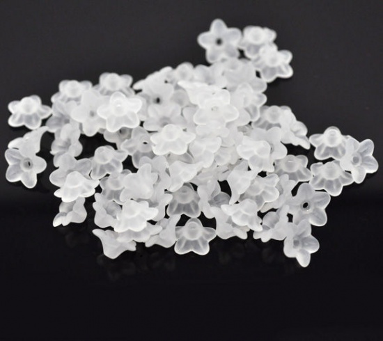 Picture of Frosted Acrylic Beads Lucite Lily Flower White About 10mm x 4mm, Hole: Approx 1.2mm, 800 PCs